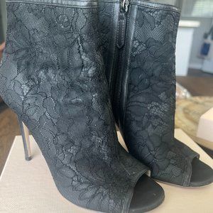 Valentino Black Lace Open Toe Ankle Boots Size 37.5